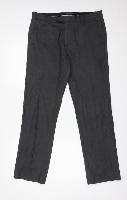 Mens UK Size 34 CEDARWOOD STATE Regular Fit Dress Pants Grey Trousers