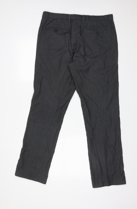 Mens UK Size 34 CEDARWOOD STATE Regular Fit Dress Pants Grey Trousers