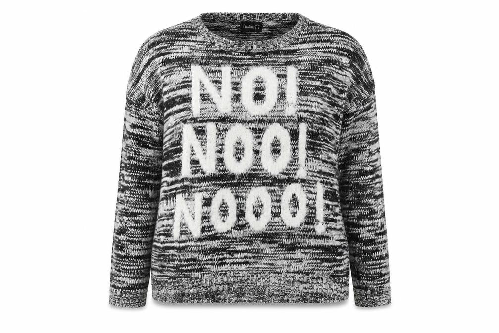 Front view of Janina women’s grey round neck acrylic jumper, size UK 14, - christmas