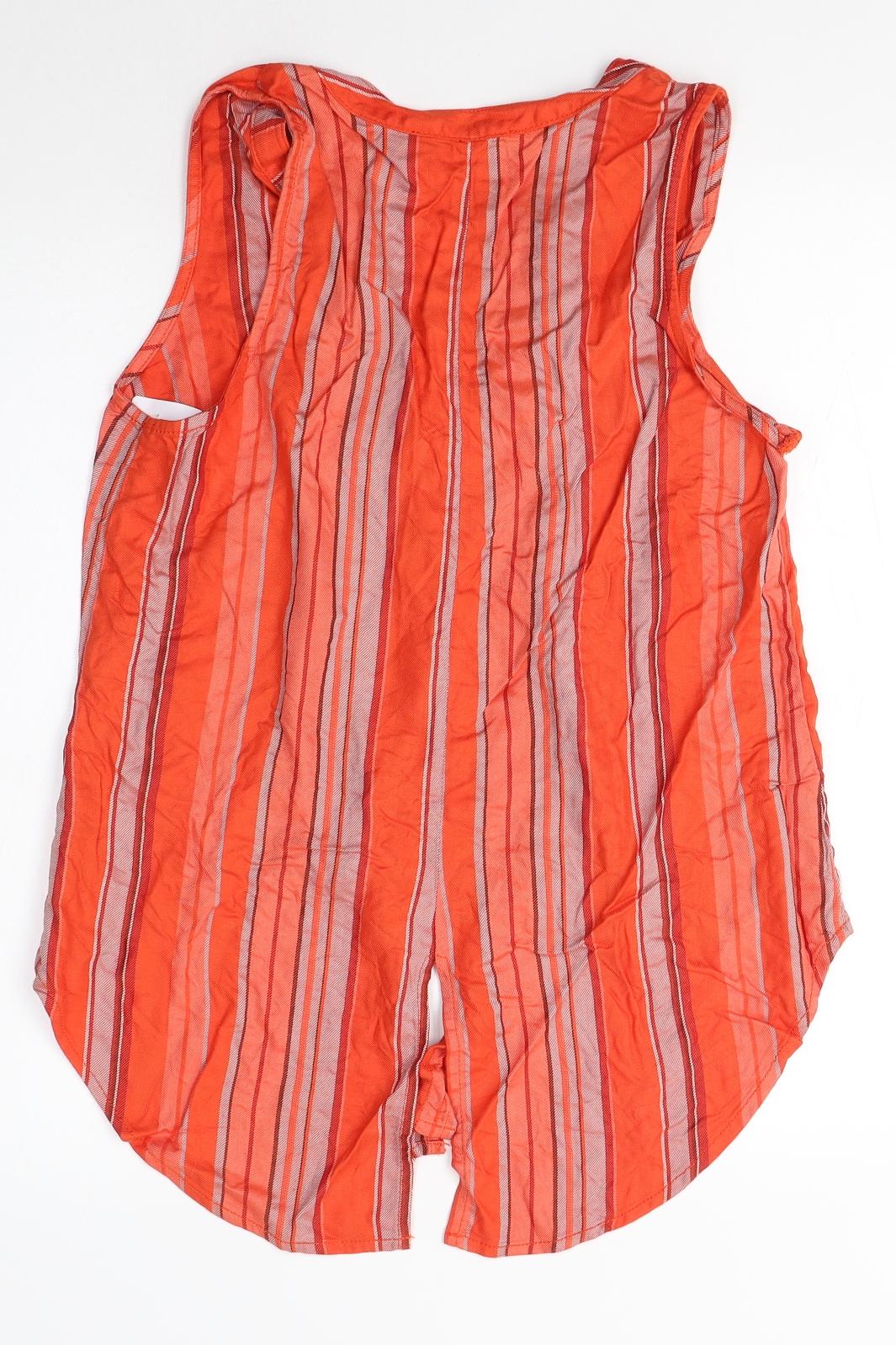 Back view of Sanctuary women’s orange striped viscose basic blouse, size S, v-neck