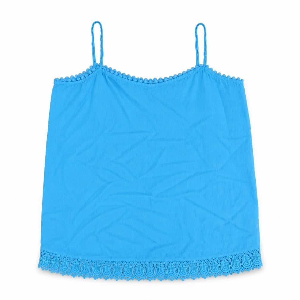 Front view of F&F women’s blue viscose camisole blouse, size UK 10, round neck