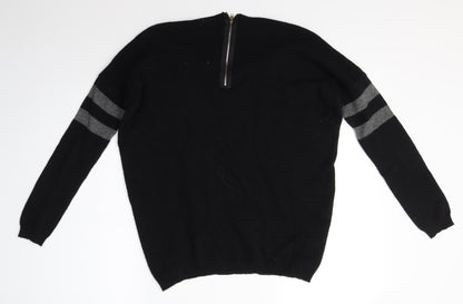Peace and Love Womens Black Round Neck  Nylon Pullover Jumper Size M