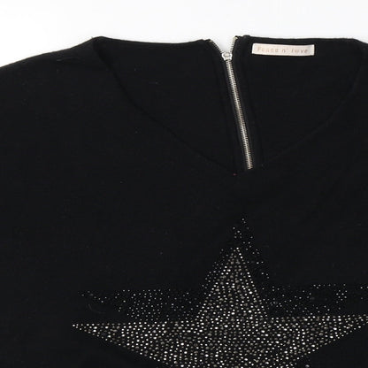 Peace and Love Womens Black Round Neck  Nylon Pullover Jumper Size M