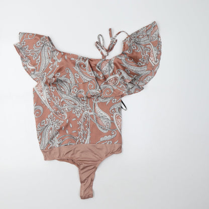 Missguided Womens Beige Paisley Polyester Bodysuit One-Piece Size 10