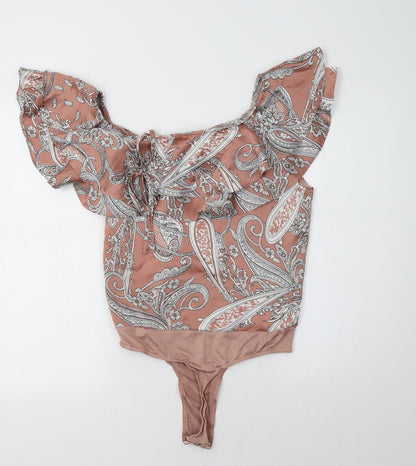 Missguided Womens Beige Paisley Polyester Bodysuit One-Piece Size 10