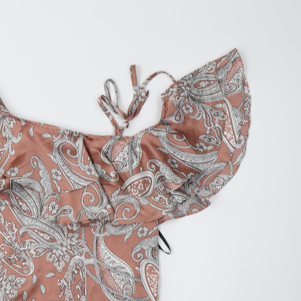 Missguided Womens Beige Paisley Polyester Bodysuit One-Piece Size 10