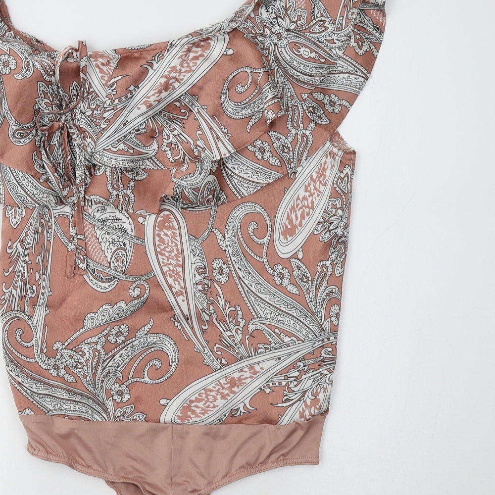 Missguided Womens Beige Paisley Polyester Bodysuit One-Piece Size 10