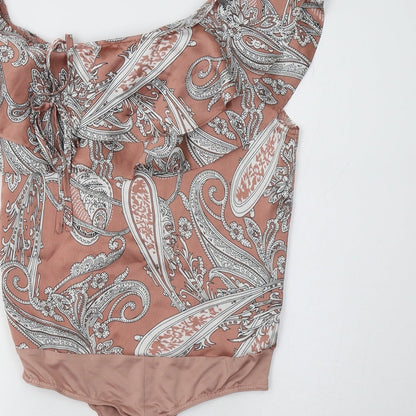 Missguided Womens Beige Paisley Polyester Bodysuit One-Piece Size 10