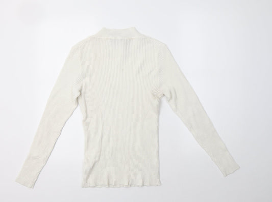 Primark Womens White Mock Neck  Viscose Pullover Jumper Size L