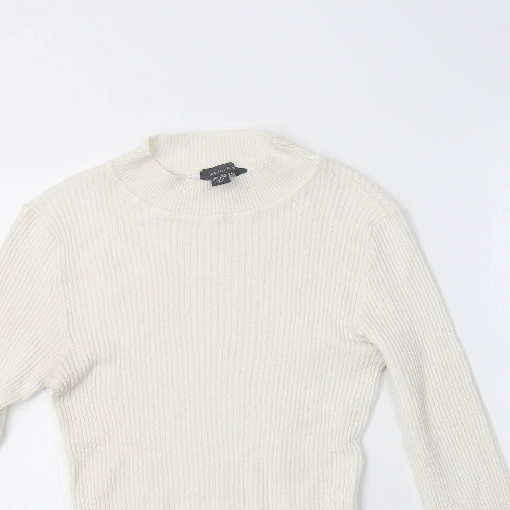 Primark Womens White Mock Neck  Viscose Pullover Jumper Size L