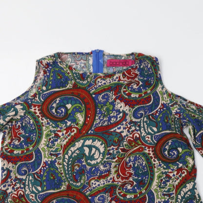 Boohoo Womens Multicoloured Paisley Cotton Tunic Blouse Size 8 Round Neck - Cold Shoulder
