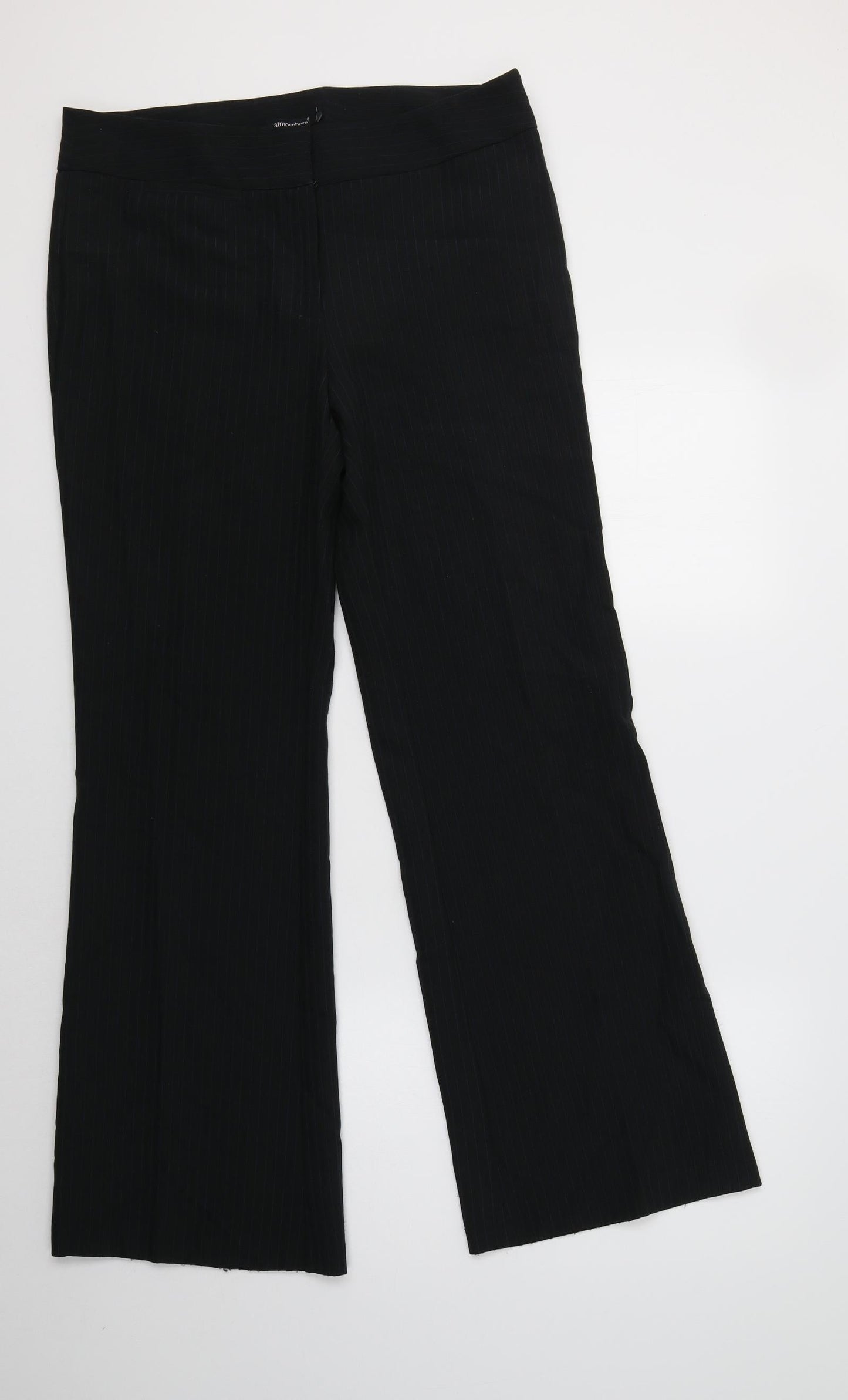 Primark Womens Black Striped Polyester Dress Pants Trousers Size 12 L32 in Regular