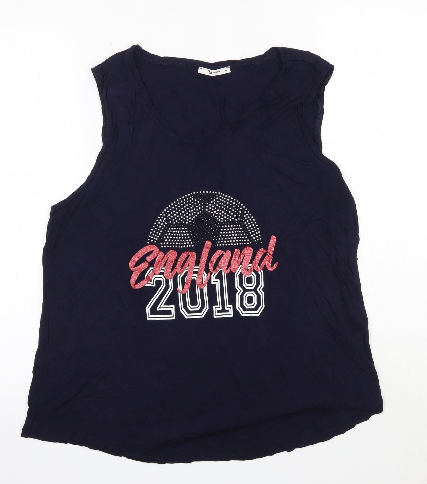 TU Womens Blue  Viscose Basic Blouse Size 14 Round Neck - England 2018