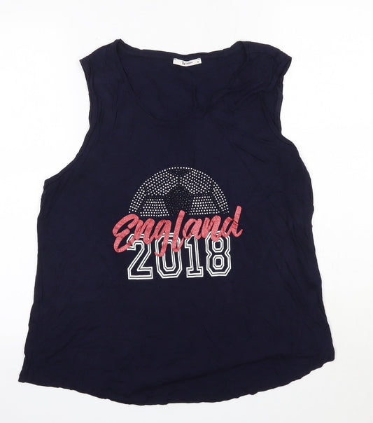 TU Womens Blue  Viscose Basic Blouse Size 14 Round Neck - England 2018