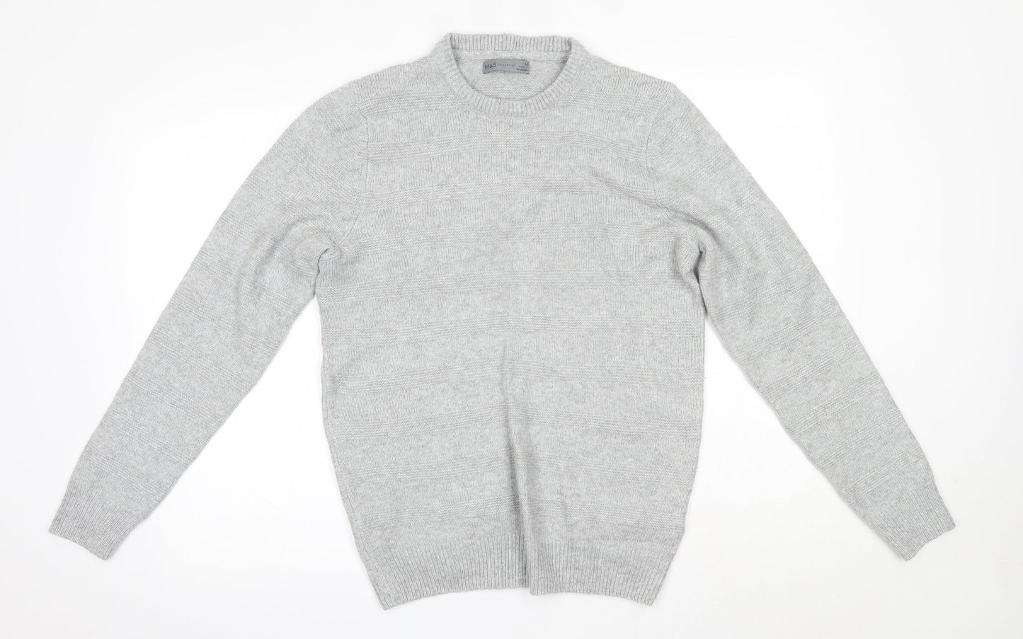 M&S Mens Grey Round Neck  Acrylic Pullover Jumper Size M