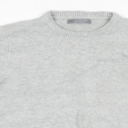 M&S Mens Grey Round Neck  Acrylic Pullover Jumper Size M