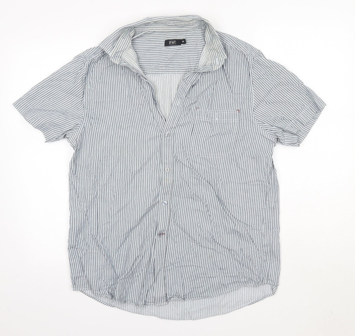 F&F Mens Multicoloured Striped Cotton  Button-Up Size M Collared
