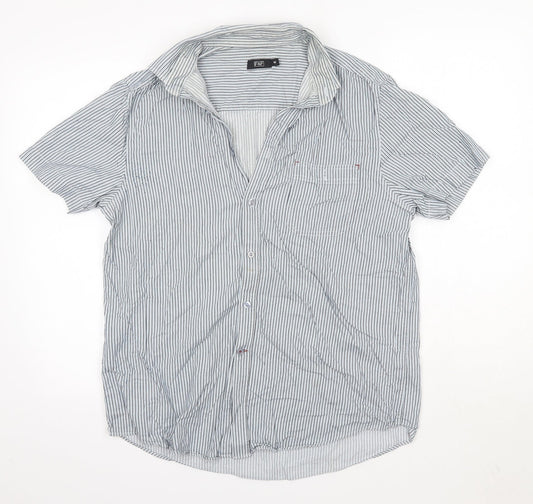 F&F Mens Multicoloured Striped Cotton  Button-Up Size M Collared