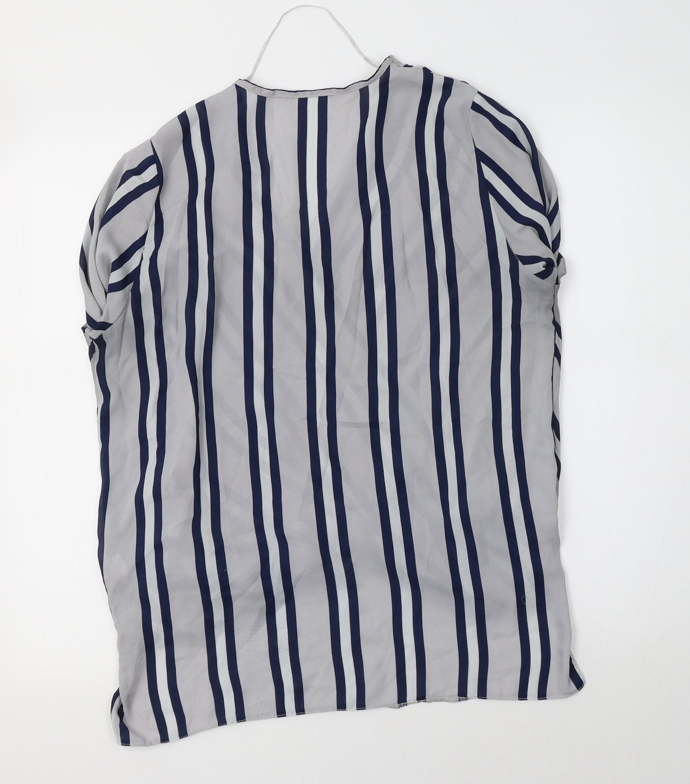 Primark Womens Grey Striped Polyester Basic Blouse Size 12 V-Neck