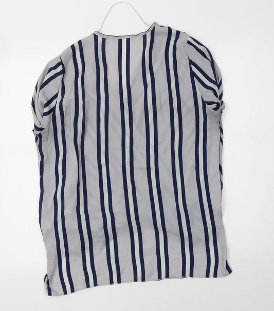 Primark Womens Grey Striped Polyester Basic Blouse Size 12 V-Neck