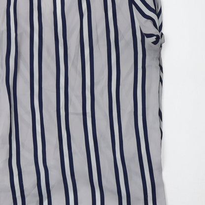 Primark Womens Grey Striped Polyester Basic Blouse Size 12 V-Neck
