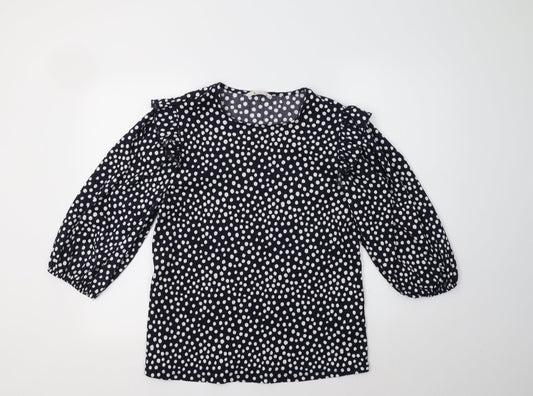 TU Womens Blue Polka Dot Polyester Basic Blouse Size 14 Crew Neck