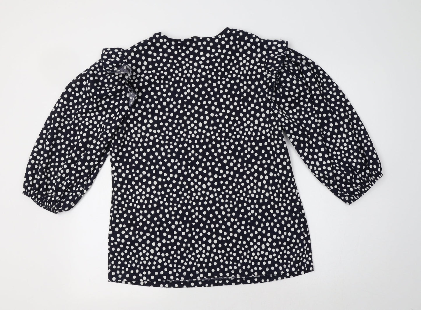 TU Womens Blue Polka Dot Polyester Basic Blouse Size 14 Crew Neck