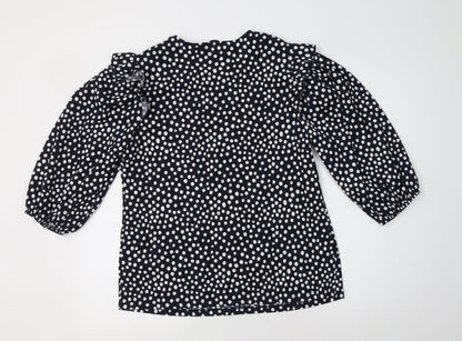 TU Womens Blue Polka Dot Polyester Basic Blouse Size 14 Crew Neck