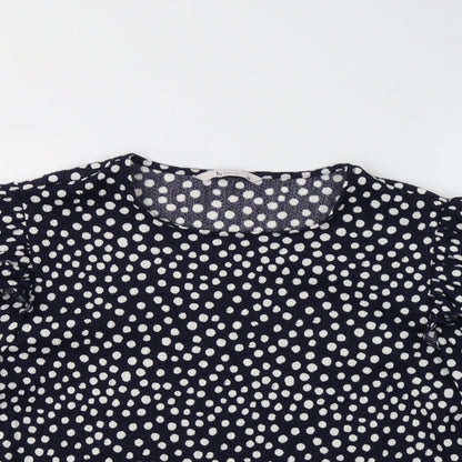 TU Womens Blue Polka Dot Polyester Basic Blouse Size 14 Crew Neck