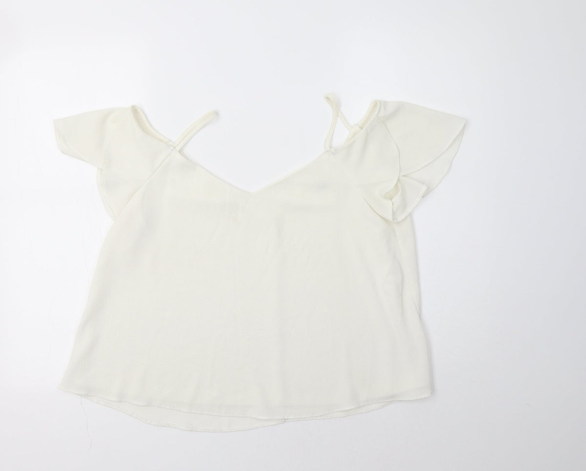 Additional front view of River Islamd women’s ivory polyester basic blouse, size UK 12, v-neck