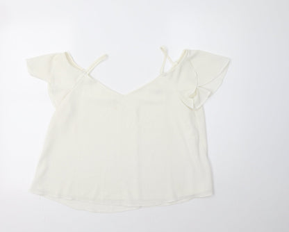 Additional front view of River Islamd women’s ivory polyester basic blouse, size UK 12, v-neck