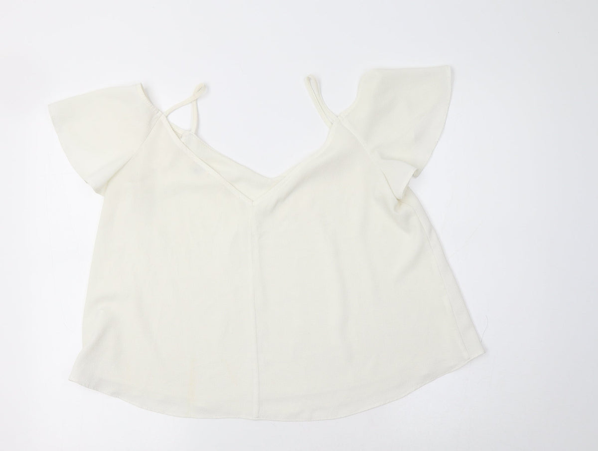 Back view of River Islamd women’s ivory polyester basic blouse, size UK 12, v-neck