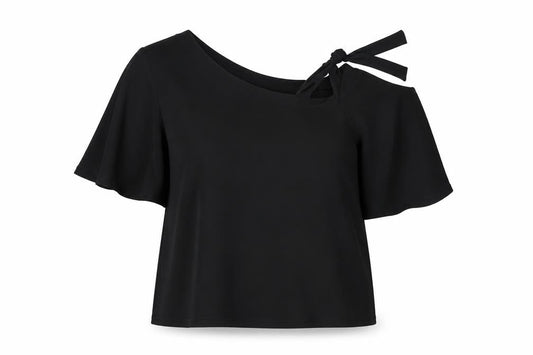 Front view of Very women’s black polyester basic blouse, size UK 14, boat neck