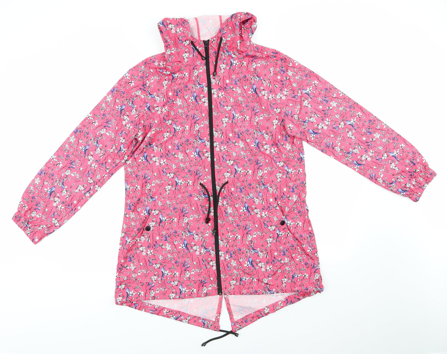 Primark Womens Pink Floral  Jacket Coat Size M   - Blue & White flowers Drawstring waist