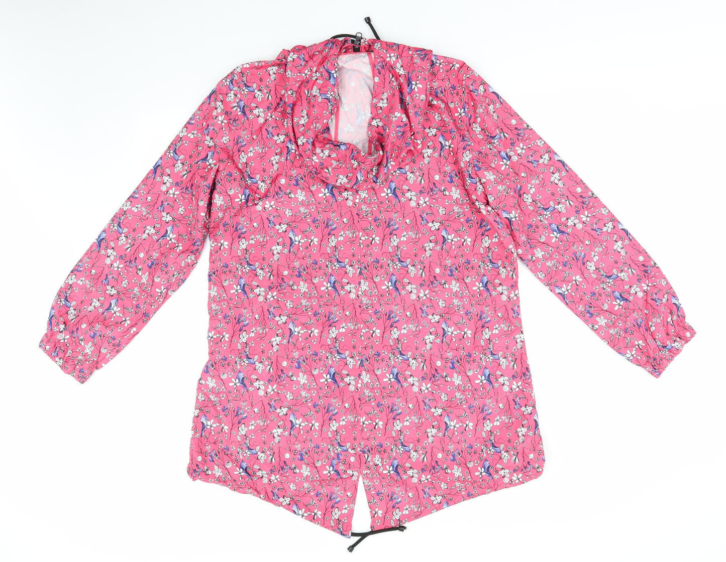 Primark Womens Pink Floral  Jacket Coat Size M   - Blue & White flowers Drawstring waist