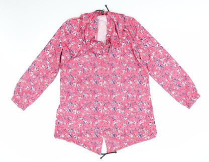 Primark Womens Pink Floral  Jacket Coat Size M   - Blue & White flowers Drawstring waist