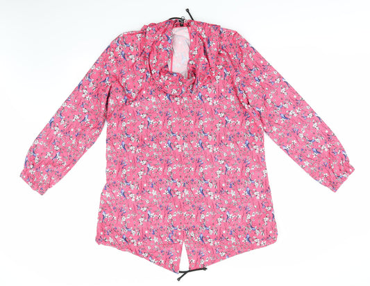 Primark Womens Pink Floral  Jacket Coat Size M   - Blue & White flowers Drawstring waist