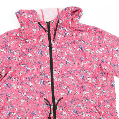 Primark Womens Pink Floral  Jacket Coat Size M   - Blue & White flowers Drawstring waist