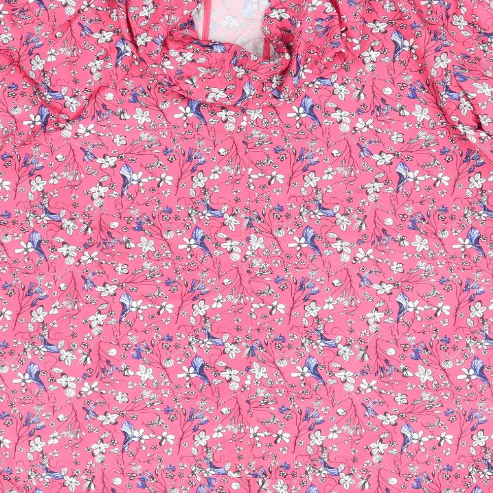 Primark Womens Pink Floral  Jacket Coat Size M   - Blue & White flowers Drawstring waist