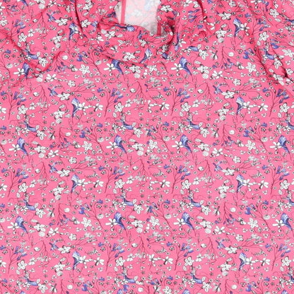 Primark Womens Pink Floral  Jacket Coat Size M   - Blue & White flowers Drawstring waist