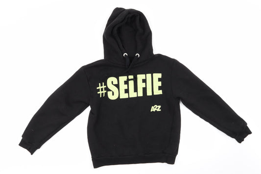 Additional front view of A2Z for Kids boys’ black polyester pullover hoodie, size 13, years - # selfie