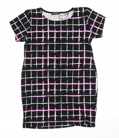 Select Womens Black Check Polyester Bodycon  Size 14  Round Neck  - Florescent Pink Black White