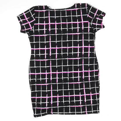 Select Womens Black Check Polyester Bodycon  Size 14  Round Neck  - Florescent Pink Black White
