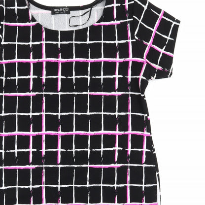 Select Womens Black Check Polyester Bodycon  Size 14  Round Neck  - Florescent Pink Black White