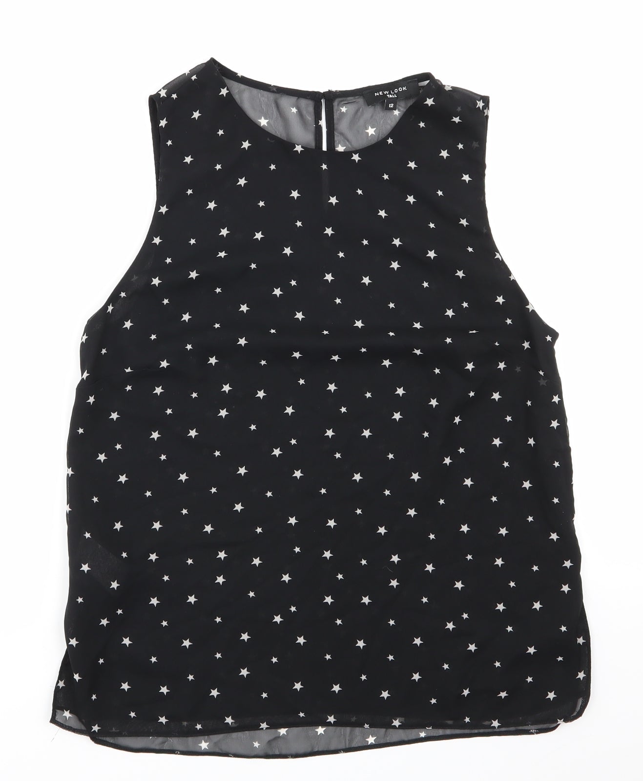 New Look Womens Black  Polyester Basic Blouse Size 12 Round Neck - Star Print