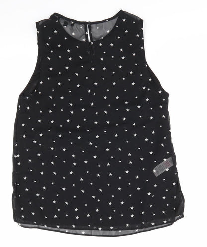 New Look Womens Black  Polyester Basic Blouse Size 12 Round Neck - Star Print