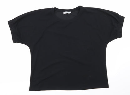 Papaya Womens Black  Polyester Basic Blouse Size 14 Round Neck - Elasticated Sleeves