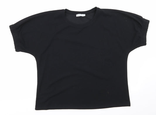 Papaya Womens Black  Polyester Basic Blouse Size 14 Round Neck - Elasticated Sleeves
