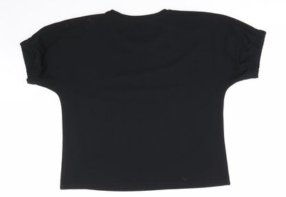 Papaya Womens Black  Polyester Basic Blouse Size 14 Round Neck - Elasticated Sleeves