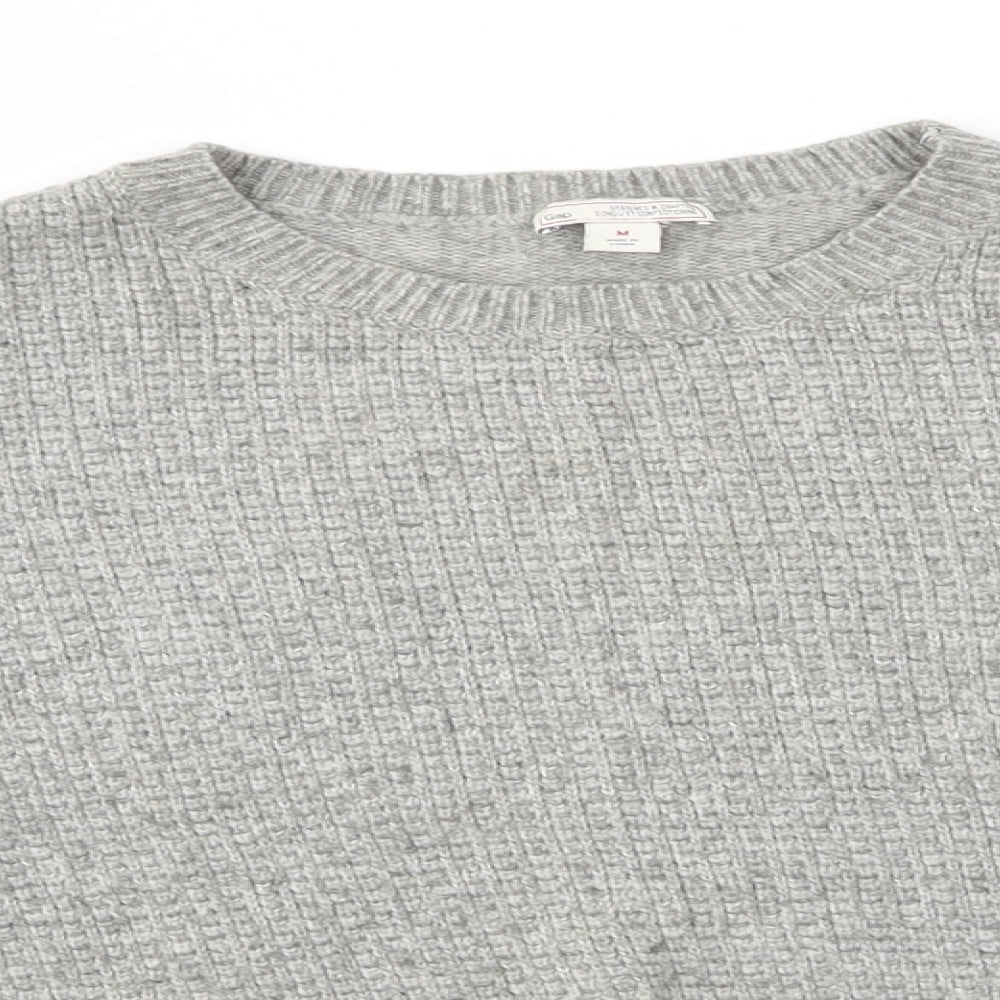 Gap Womens Grey Round Neck  Nylon Pullover Jumper Size M   - Green Grey Mix Waffle texture